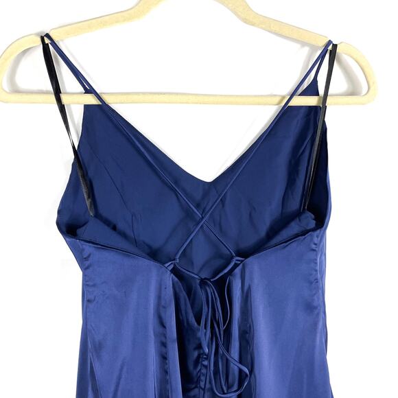 Superdown Frida Side Slit Dress Navy Blue Midi Satin Sleeveless Sz M - Picture 8 of 12